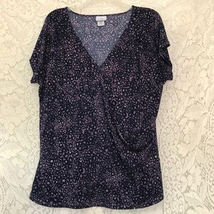 Jaclyn Smith Purple And Black Silver Polka Dot V Neck Surplice Blouse Size XL